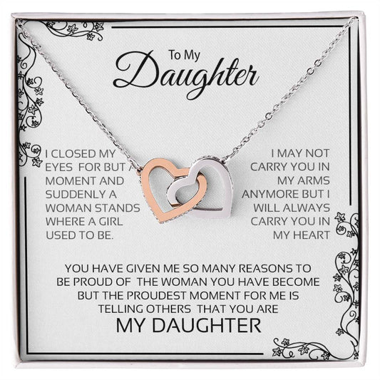 To My Daughter | I Will Always Carry You In My Heart - Interlocking Hearts necklace